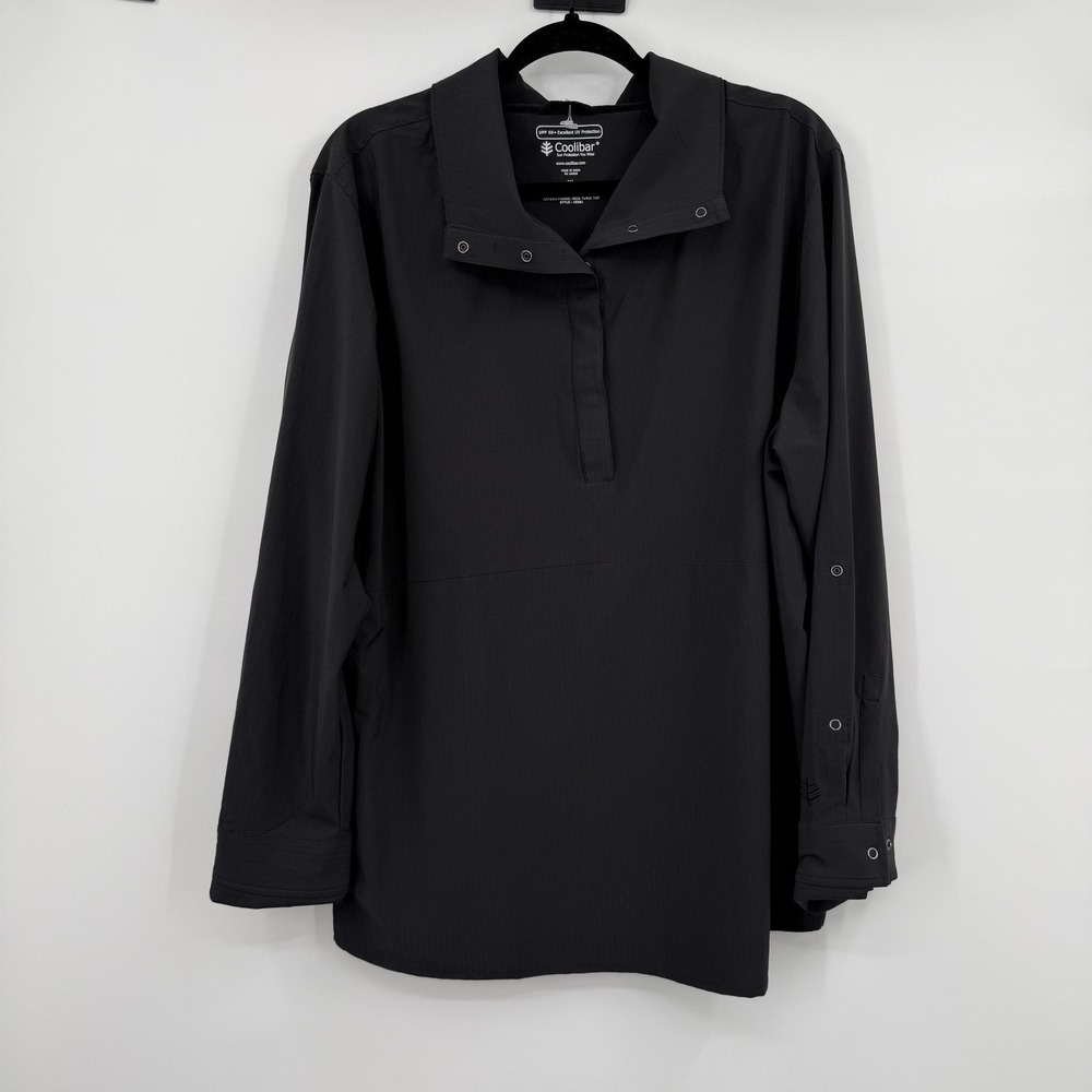 Coolibar Tunic Blouse Womens XL Black Catona Funnel Neck UPF 50+ Lightweight